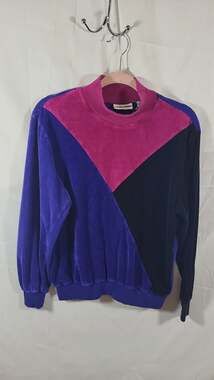 Vintage 80s Alfred Dunner Colorblock Velour Pullover Sweatshirt, M